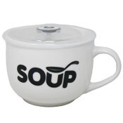 Wholesale - 16oz "SOUP" CERAMIC SOUP MUG W/VENTED LID AND DAY DOT MAISON SUCASA C/P 36, UPC: 810094755898